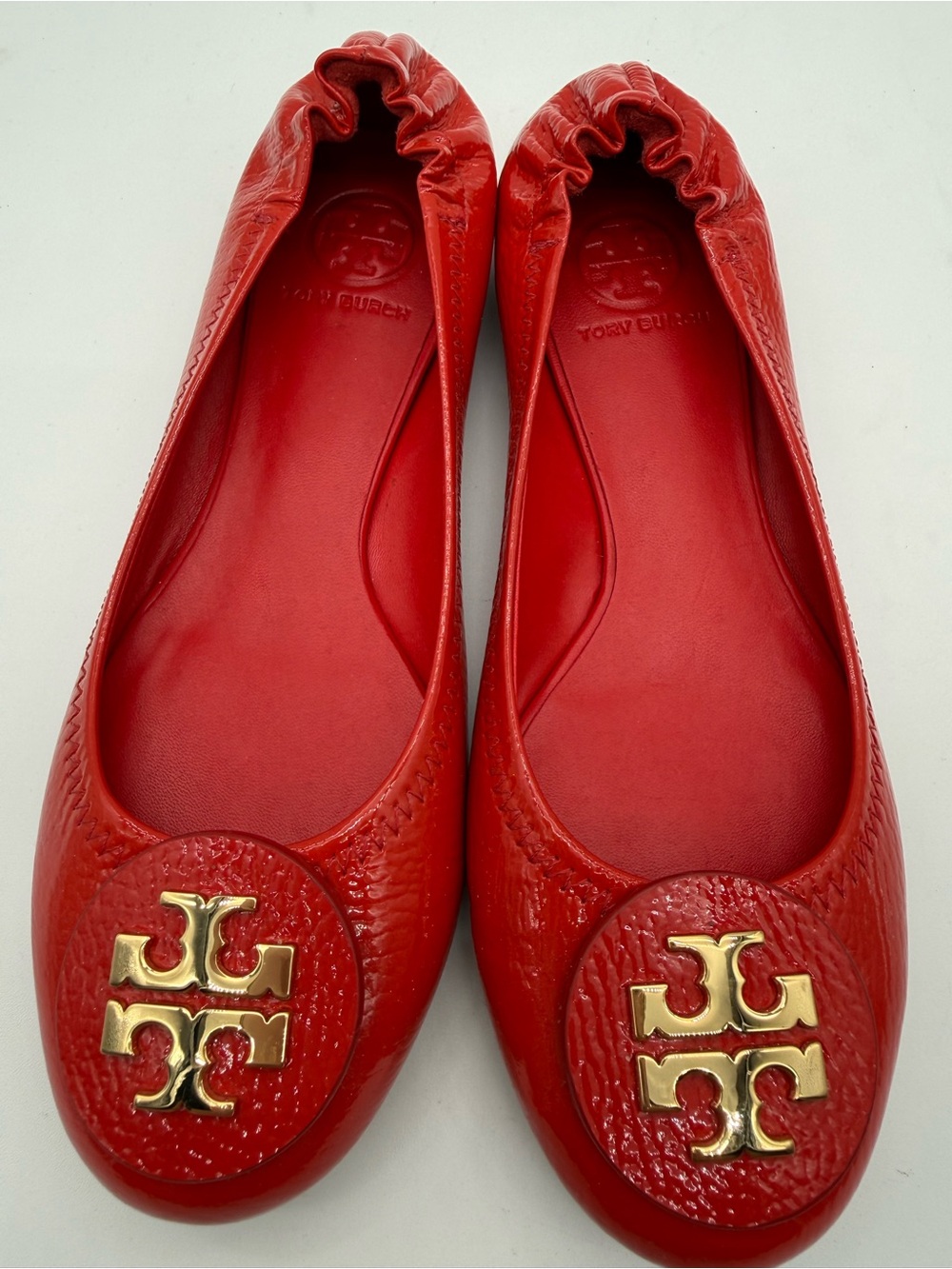 Tory Burch Minnie Travel Ballet Flats – Red Patent Leather | Size 7M